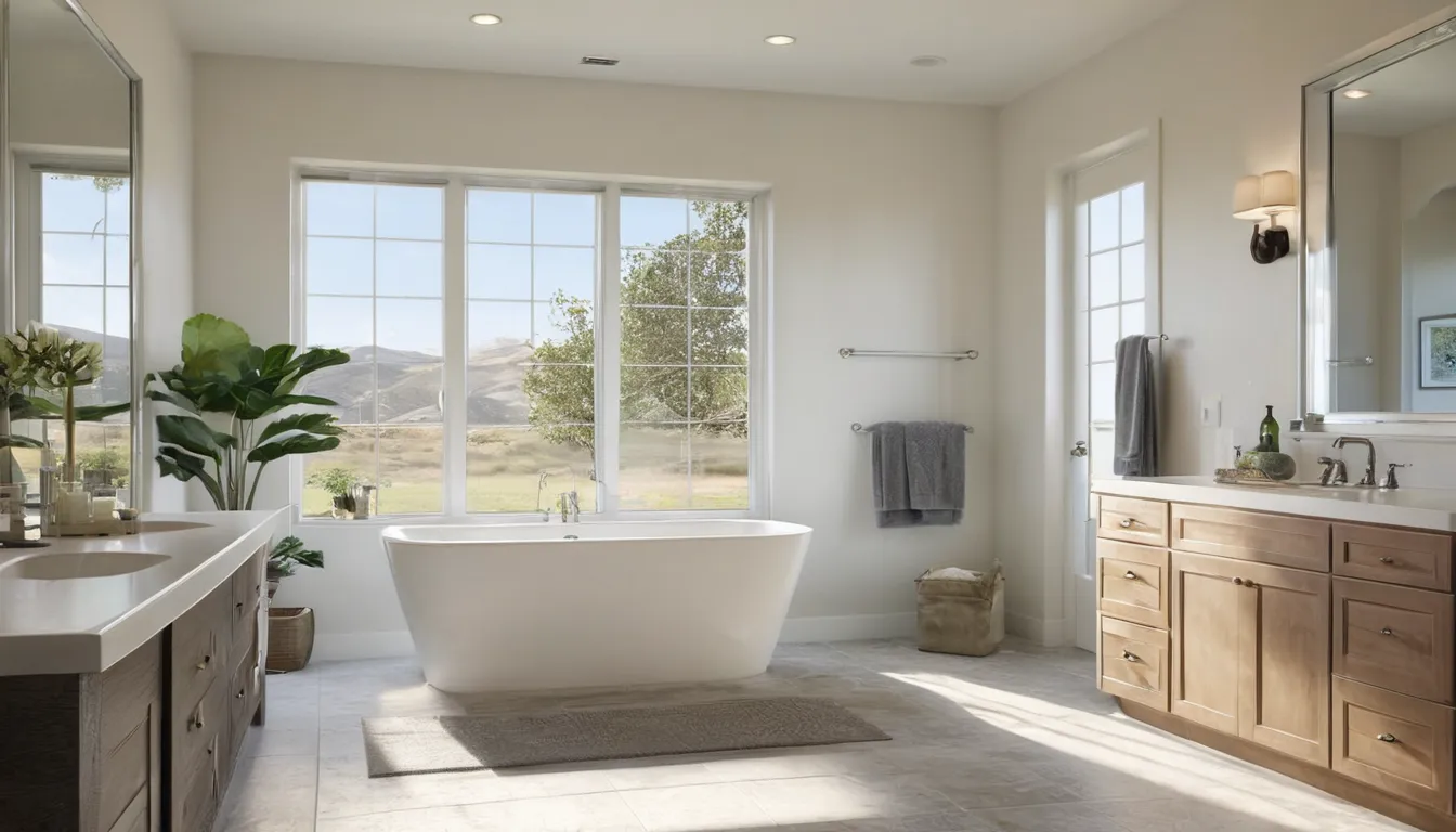 A bright, modern bathroom in a Irvine home with a walk-in tub and grab bars